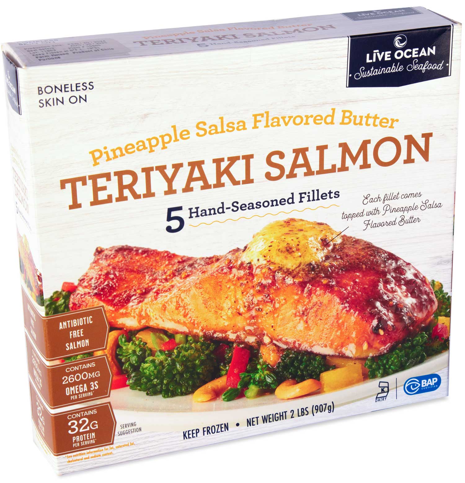 Frozen Teriyaki Coho Salmon with Pineapple Salsa Flavored seasoning (2lb Box)