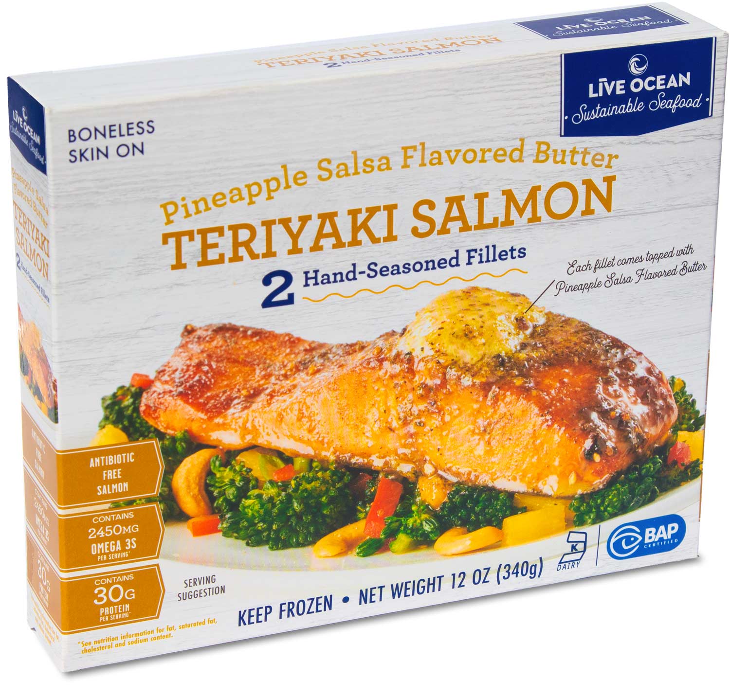 Frozen Teriyaki Coho Salmon with Pineapple Salsa Flavored seasoning (12oz Box)