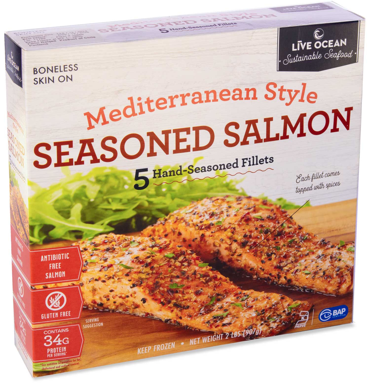 frozen Mediterranean style seasoned salmon - 5 fillets per pack (2lb Box)